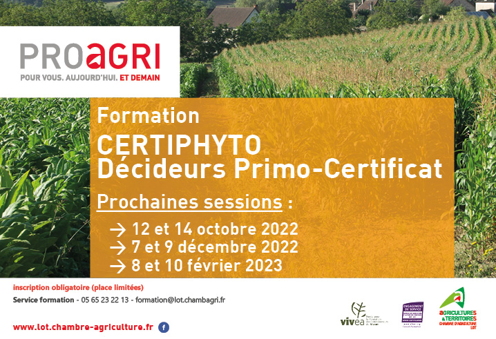 Les prochaines sessions formation Primo-Certiphyto