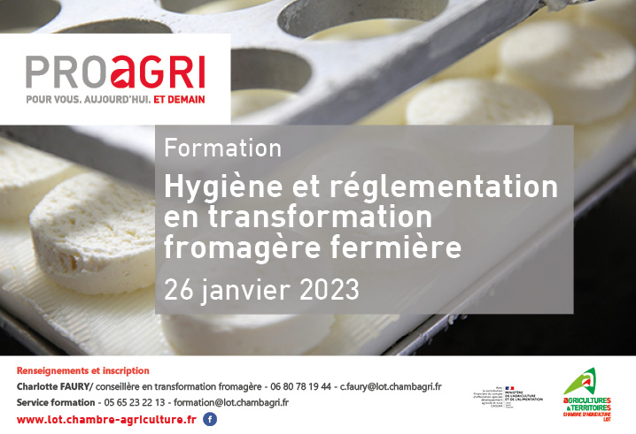 Formation : « Hygiène et réglementation en transformation fromagère fermière » le 26 janvier 2023.