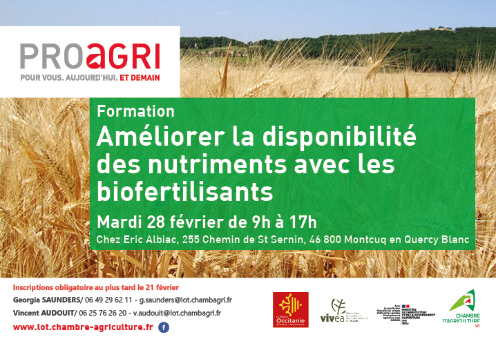 Formation : « Améliorer la disponibilité des nutriments avec les biofertilisants « , le mardi 28 février à Montcuq.