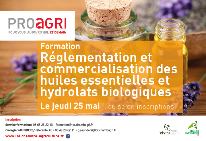 Formation jeudi 25 mai : Réglementations et commercialisation des huiles essentielles et hydrolats biologiques