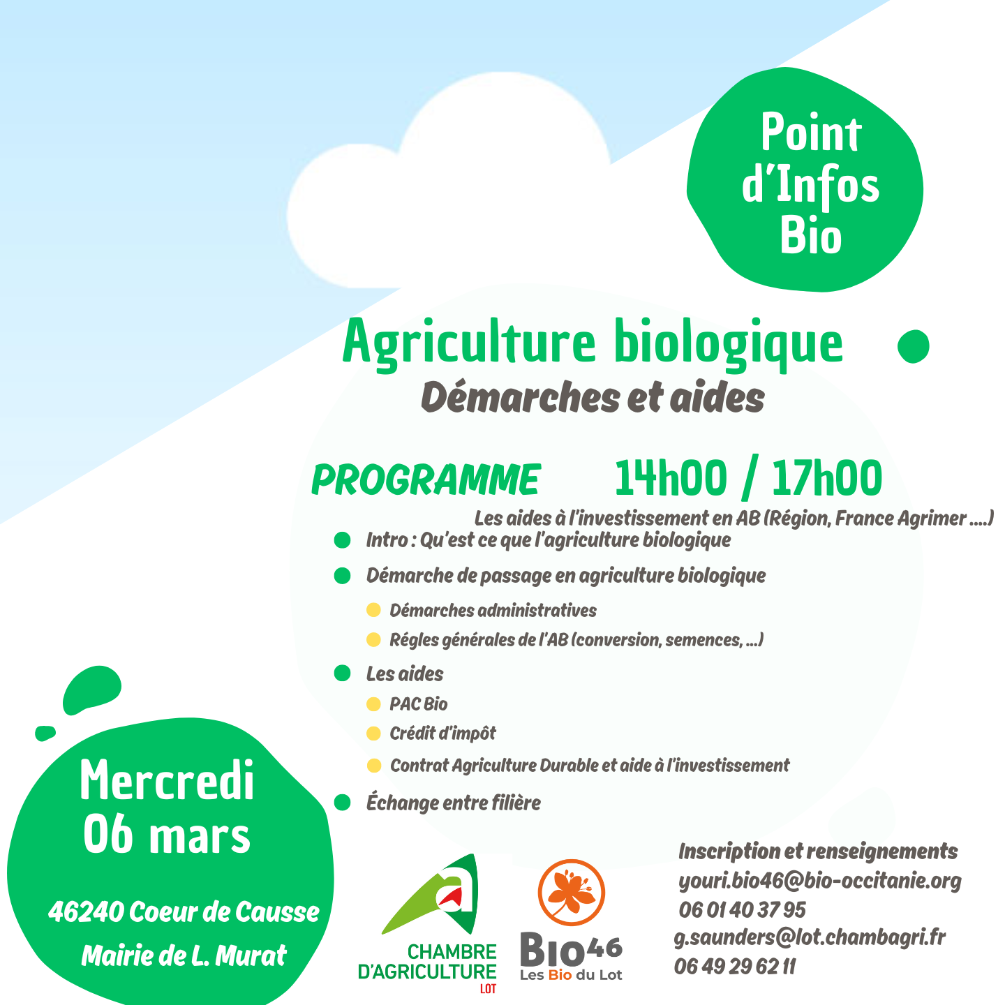 Réunion Point Info Bio à Labastide-Murat le 6 mars : Pour tout savoir sur l’agriculture biologique