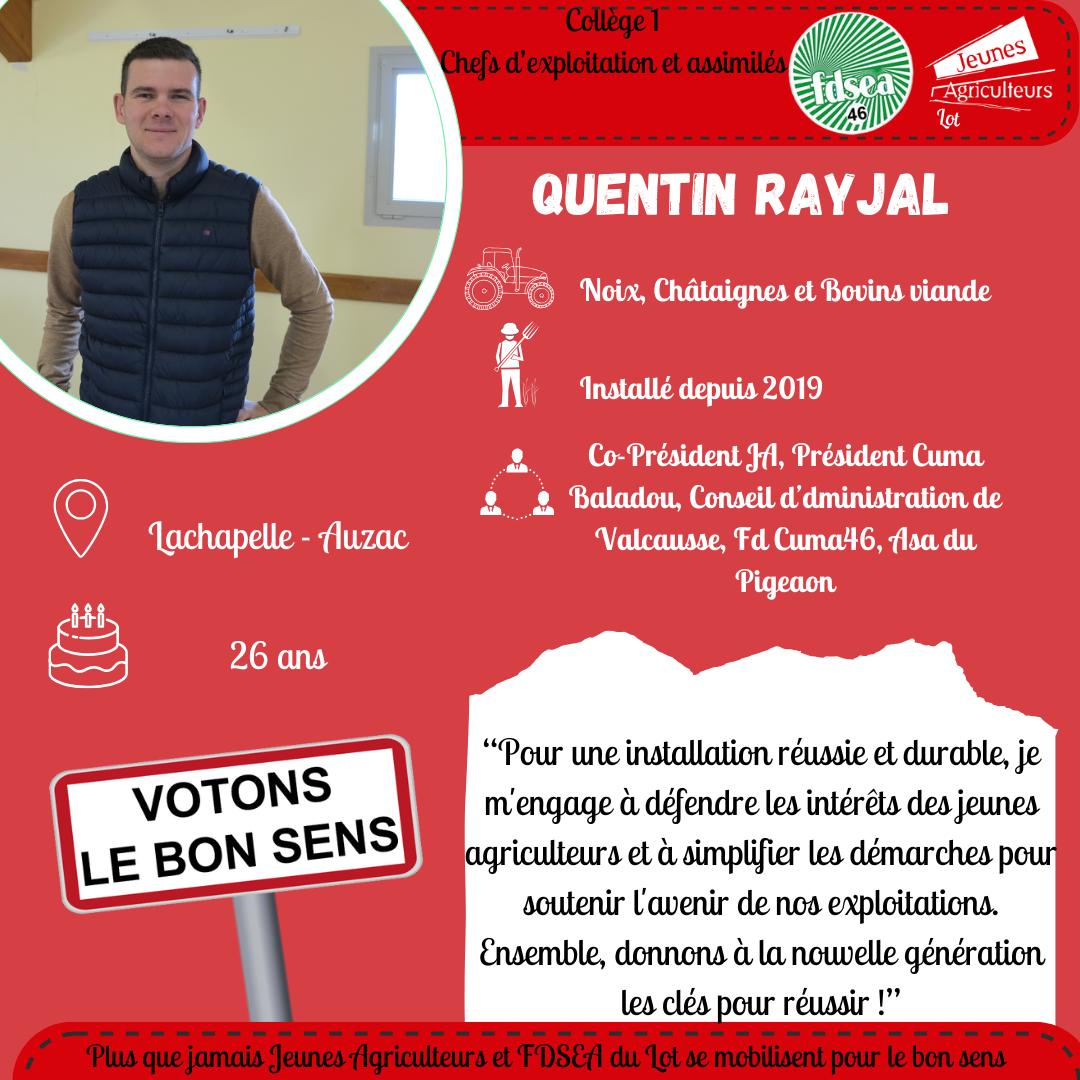 Élections Chambre d’agriculture : FDSEA/JA portrait de Quentin RAYJAL