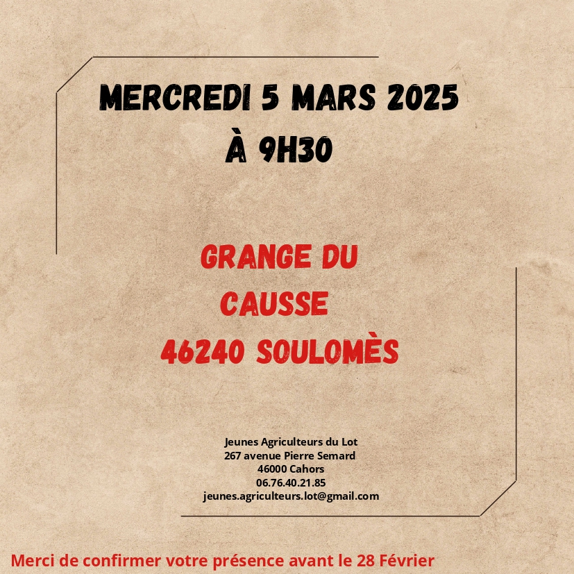 Jeunes agriculteurs assemblée générale mercredi 5 mars 2025