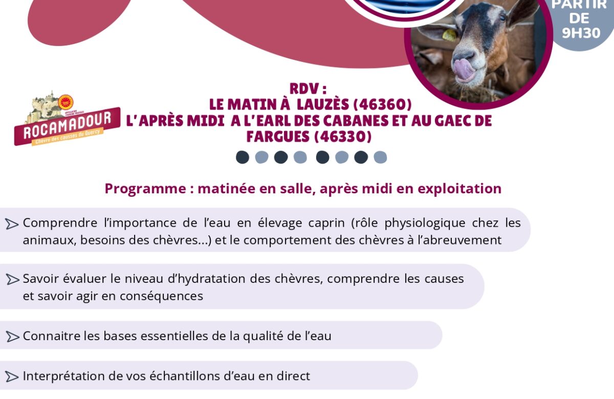 Formation « Importance de l’eau en élevage caprin », le 20 novembre 2025 à Lauzès