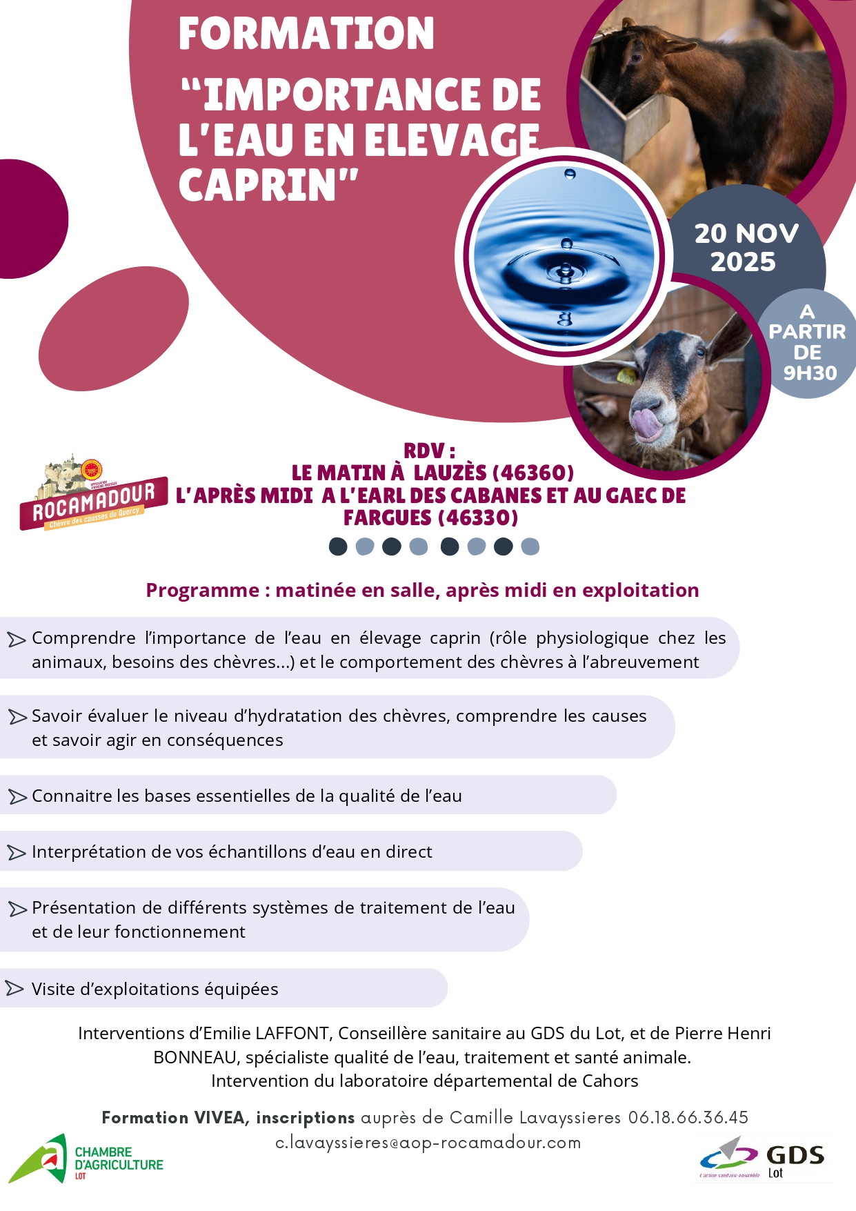 Formation « Importance de l’eau en élevage caprin », le 20 novembre 2025 à Lauzès