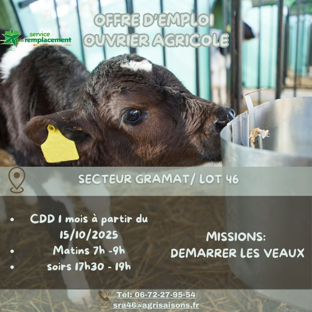 Offre d’emploi : ouvrier agricole (secteur de Gramat)