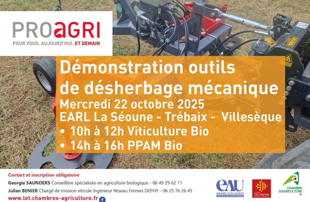 Démonstration d'outils de désherbage mécanique en viticulture et PPAM bio
