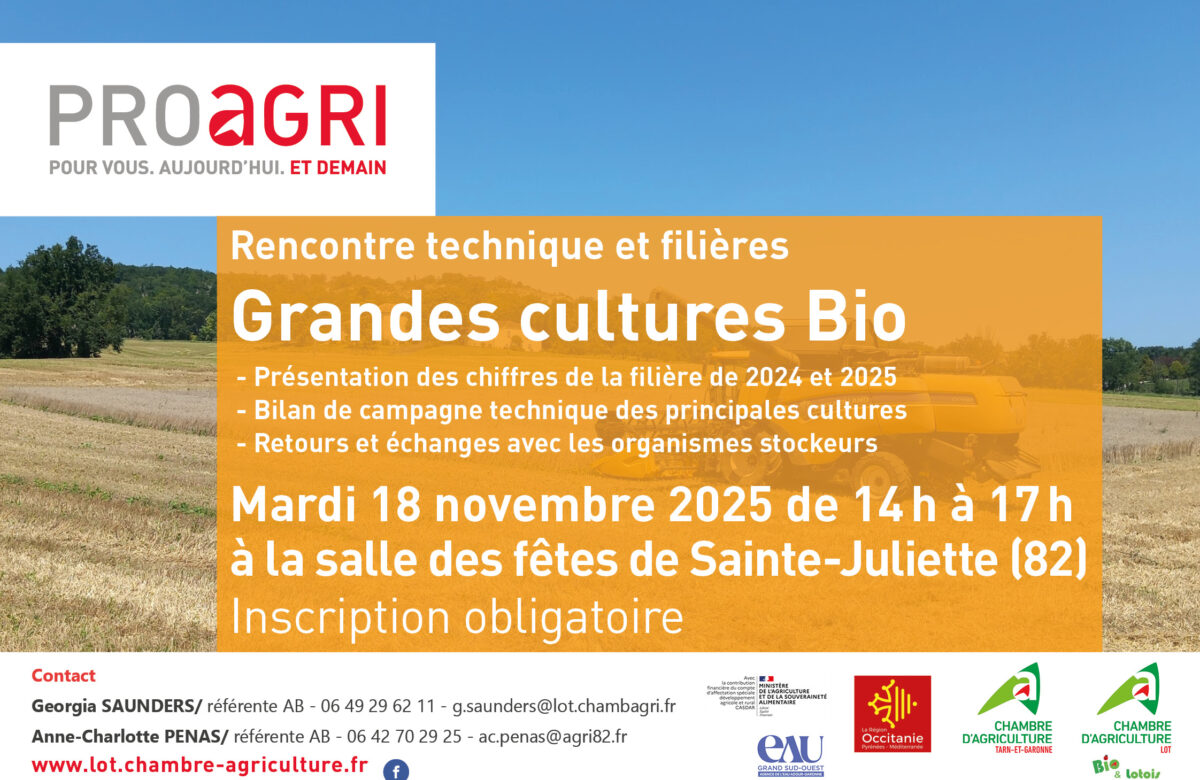 Rencontre technique et filières Grandes cultures Bio, le 18 novembre à Sainte-Juliette (82)