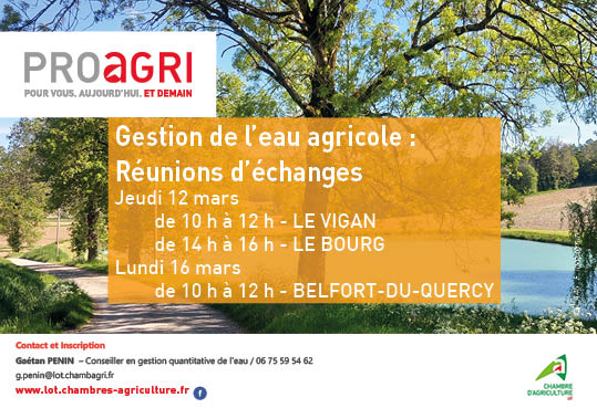 Gestion de l’eau agricole&nbsp;: des réunions d’échanges organisées dans le Lot