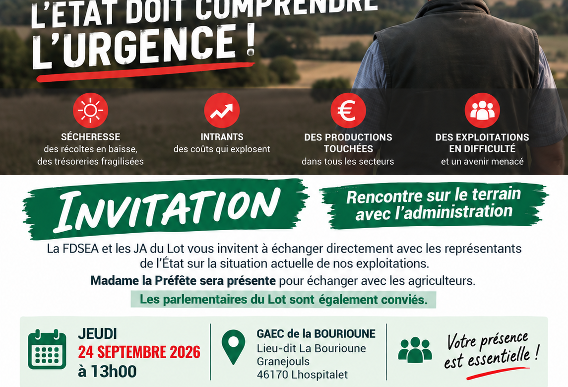 Communiqué&nbsp;: Tous les feux sont au rouge dans les campagnes lotoises